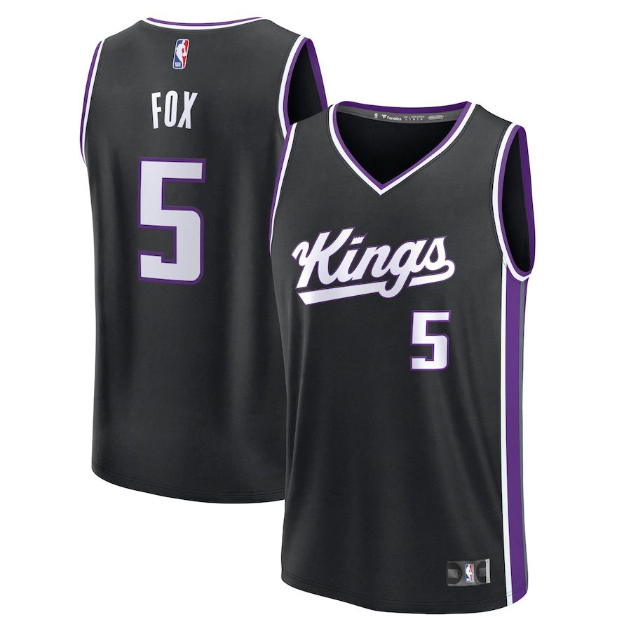 Men Sacramento Kings #5 De Aaron Fox Fanatics Branded Black Icon Edition 2023-24 Fast Break Replica NBA Jersey